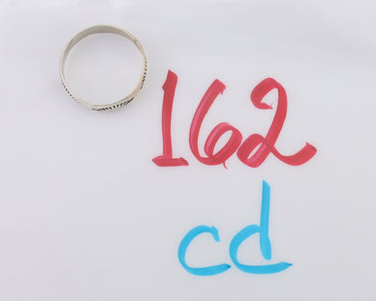 Navajo Hand Stamped Band 925 Silver 5.0 mm Signed Larry Chavez Size 8.5 C.80's