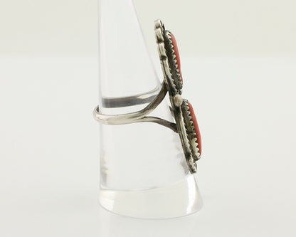 Navajo Ring 925 Silver Mediterranean Coral Native American Artist C.80's