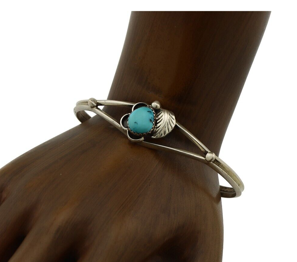 Navajo Handmade Bracelet 925 Silver Natural Blue Turquoise Native American C80s
