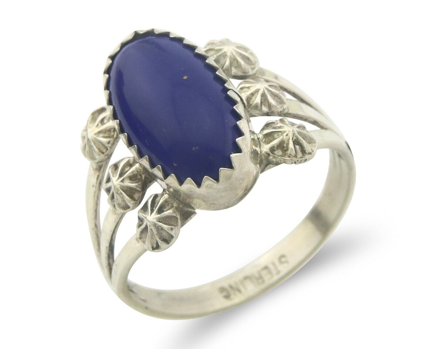 Navajo Ring 925 Sterling Natural Lapis Handmade Native Artist C.80's