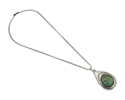 Navajo Necklace 925 Silver Natural Green Turquoise Artist Signed MC C.80's