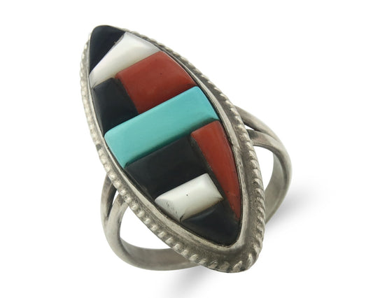 Vintage Zuni Ring Sterling Silver Authentic Gemstone Handmade Size 6.25