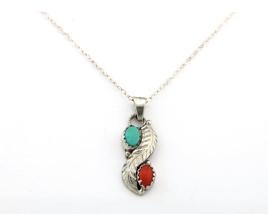 Navajo Necklace Sterling Silver Turquoise Coral Authentic Vintage Native Artist