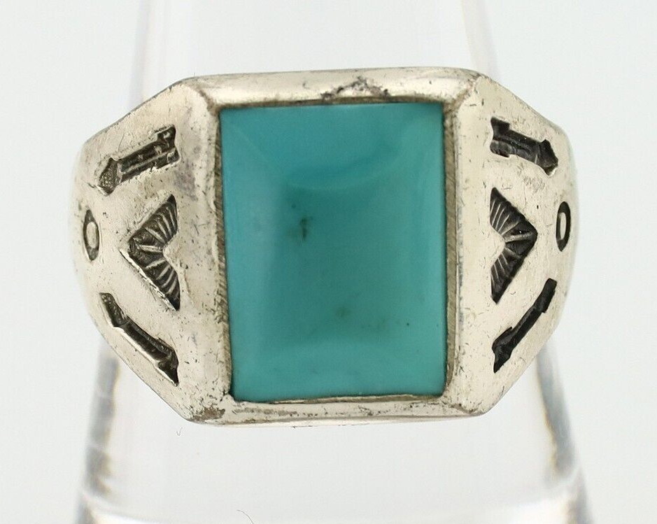 Navajo Ring 925 Silver Kingman Turquoise Signed Sun Bell Silver Company C.80's