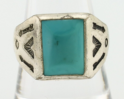 Navajo Ring 925 Silver Kingman Turquoise Signed Sun Bell Silver Company C.80's
