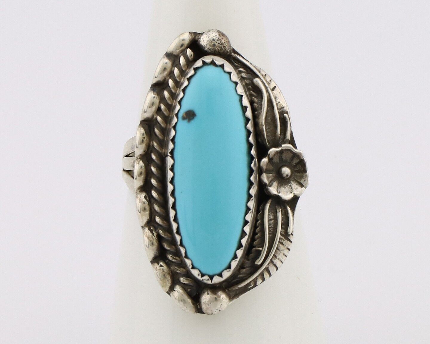 Navajo Ring 925 Silver Sleeping Beauty Turquoise Signed SC C.80's