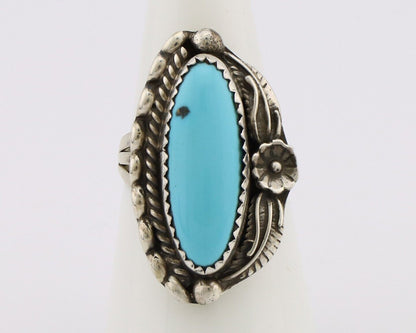Navajo Ring 925 Silver Sleeping Beauty Turquoise Signed SC C.80's