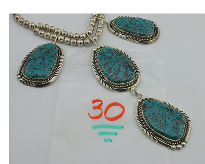 Navajo Squash Necklace 925 Silver Arizona Turquoise Signed Ben S C.80's