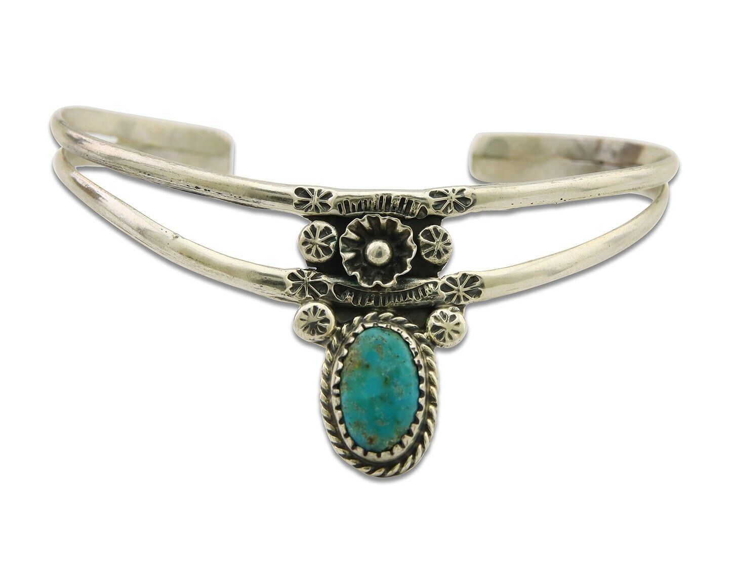 Navajo Cuff Bracelet 925 Silver Turquoise Cuff Native American Artist C.80's