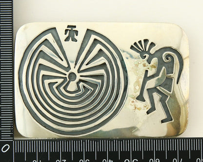 Navajo Belt Buckle 925 Sterling Silver Kokopelli Artist Signed SC 2x3 C.80's