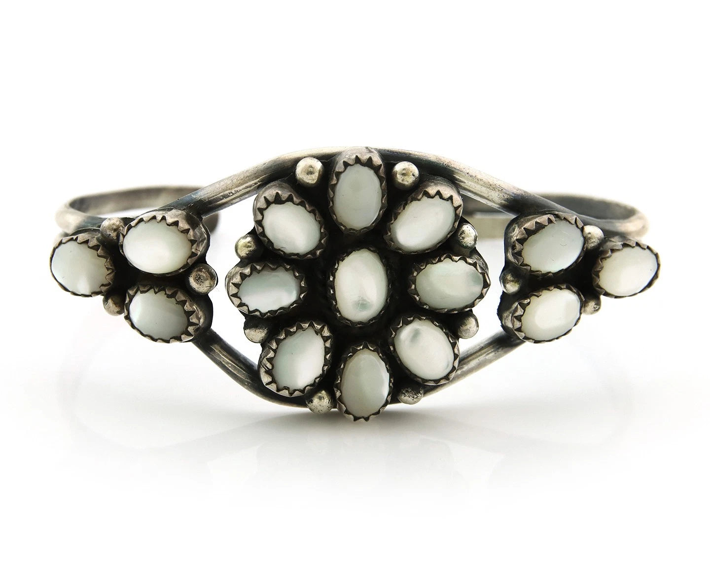 Navajo Cuff Bracelet Sterling Silver MOP Vintage Native Artist Handmade