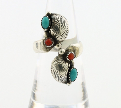 Navajo Adjustable Ring 925 Silver Turquiose & Coral Native Artist C.80's