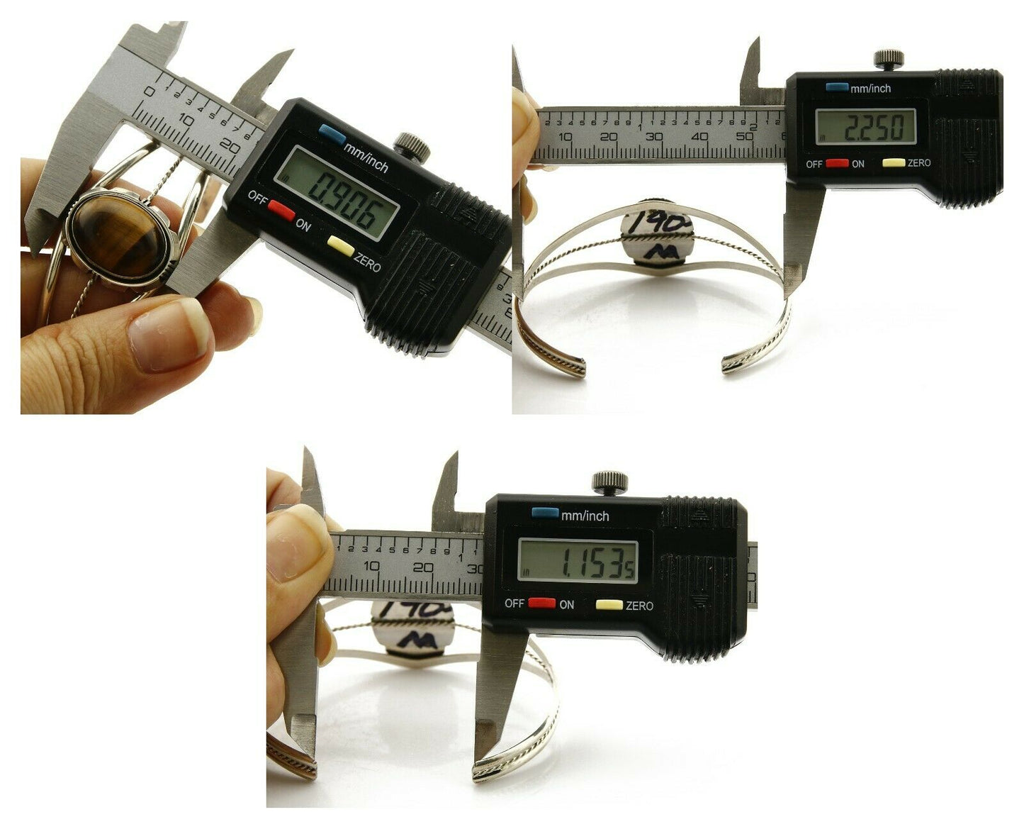 Navajo Bracelet .925 Silver Tiger Eye Sapphire Signed Sapphire Signed Sarah Chee