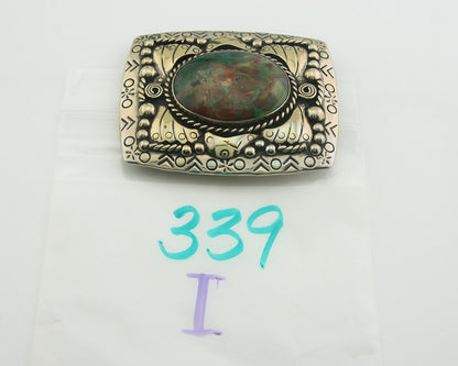 Navajo Belt Buckle .999 Nickel Agate Native Artist Handmade 2.5 x 3.0 in C.80s