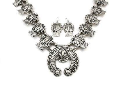 Navajo Squash Necklace Earring Set Sterling Silver Signed Carson Blackgoat