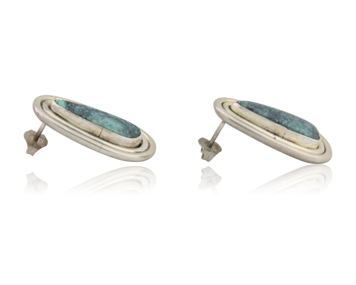 Navajo Dangle Earrings 925 Silver Natural Turquoise Signed Tom Willeto C.80's