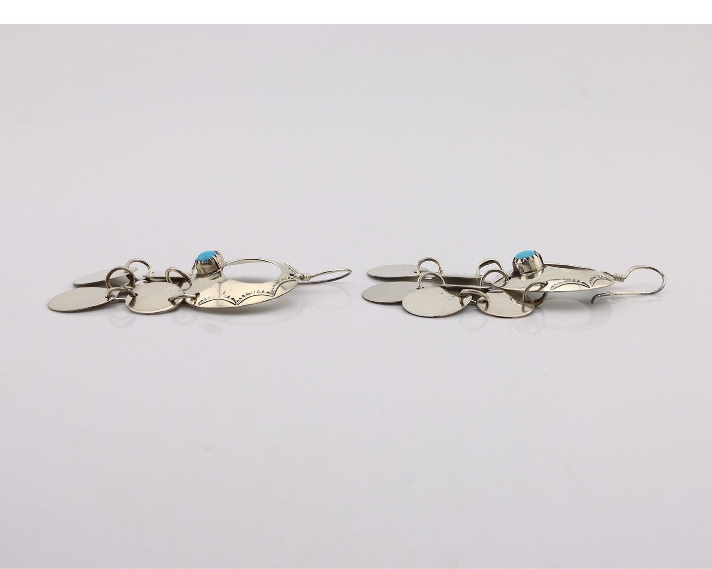 Navajo Dangle Handmade Earrings 925 Silver Blue Turquoise Native Artist C.80's