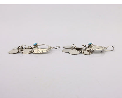 Navajo Dangle Handmade Earrings 925 Silver Blue Turquoise Native Artist C.80's