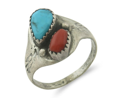 Vintage Navajo Ring 925 Sterling Silver Natural Gemstone Authentic Size 8.75