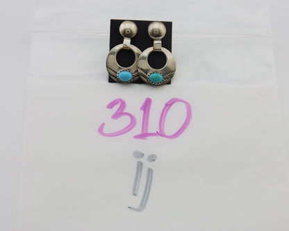 Navajo Dangle Earrings 925 Silver Natural Turquoise Artist Signed KF C.80's
