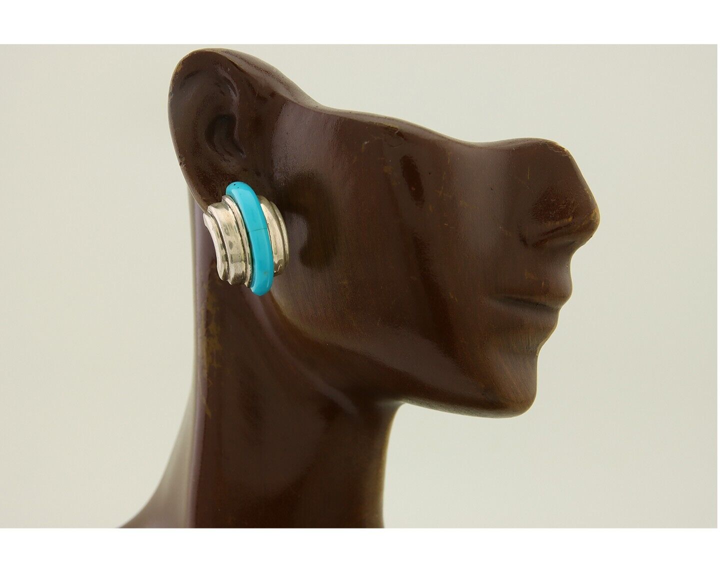 Navajo Half Hoop Earrings 925 Silver Natural Turquoise Artist Signed ShaRay C80s