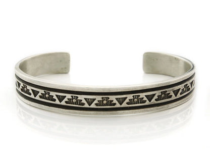 Navajo Cuff Bracelet 925 Sterling Silver Vintage Heavy Hand Stamped Signed Laner