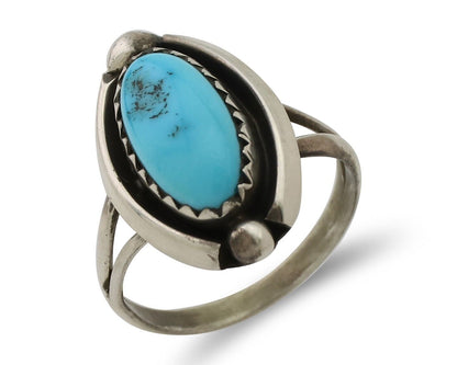 Navajo Ring 925 Silver Sleeping Beauty Turquoise Artist Signed SC C.80's