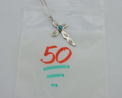 Navajo Cross Necklace 925 Silver Turquoise Hand Stamped Native American C.80's