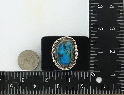 Men Navajo Ring Sterling Silver Nevada Turquoise Vintage Signed D Size 11