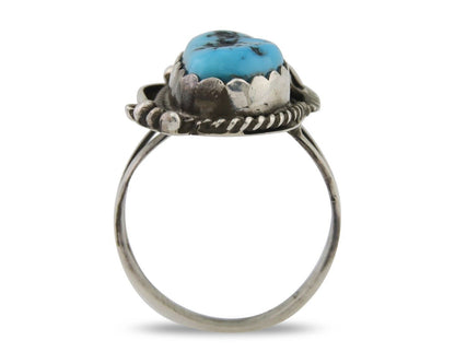 Navajo Ring 925 Silver Sleeping Beauty Turquoise Signed Justin Morris C.80's