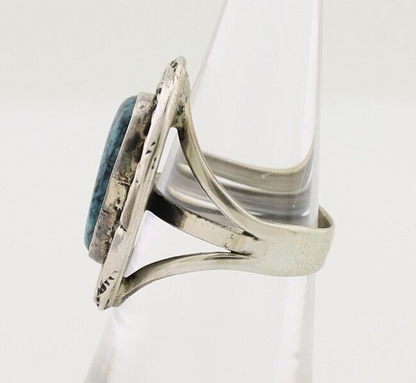 Navajo Handmade Ring 925 Silver Spiderweb Turquoise Native American Artist C.80s