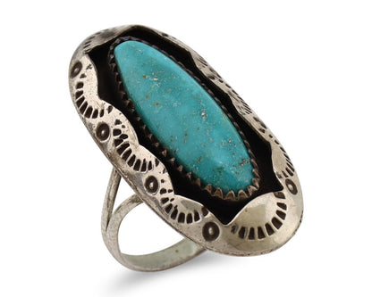 Navajo Ring 925 Silver Natural Kingman Turquoise Native American Artist C.80's