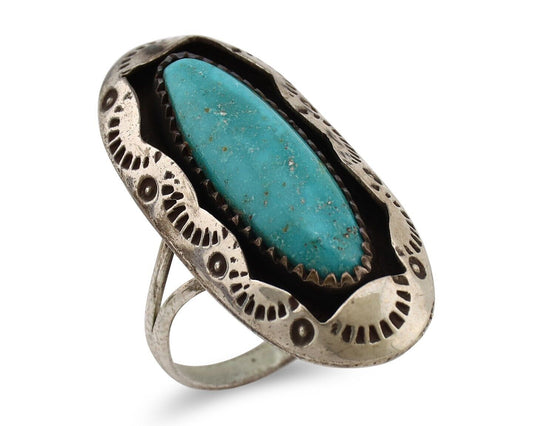 Navajo Ring 925 Silver Natural Kingman Turquoise Native American Artist C.80's