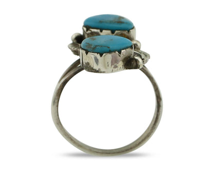 Navajo Ring 925 Silver Blue Turquoise Artist Signed K C.80's