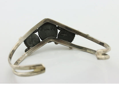 Navajo Bracelet 925 Silver Natural Green Turquoise Artist Signed MC C.80's