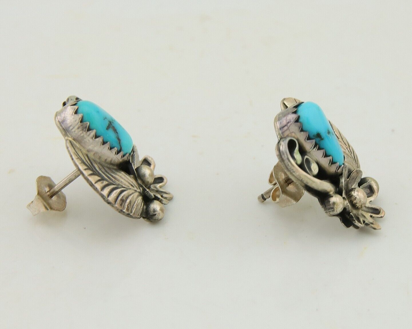 Navajo Dangle Earrings 925 Silver Natural Turquoise Native American Artist C80s