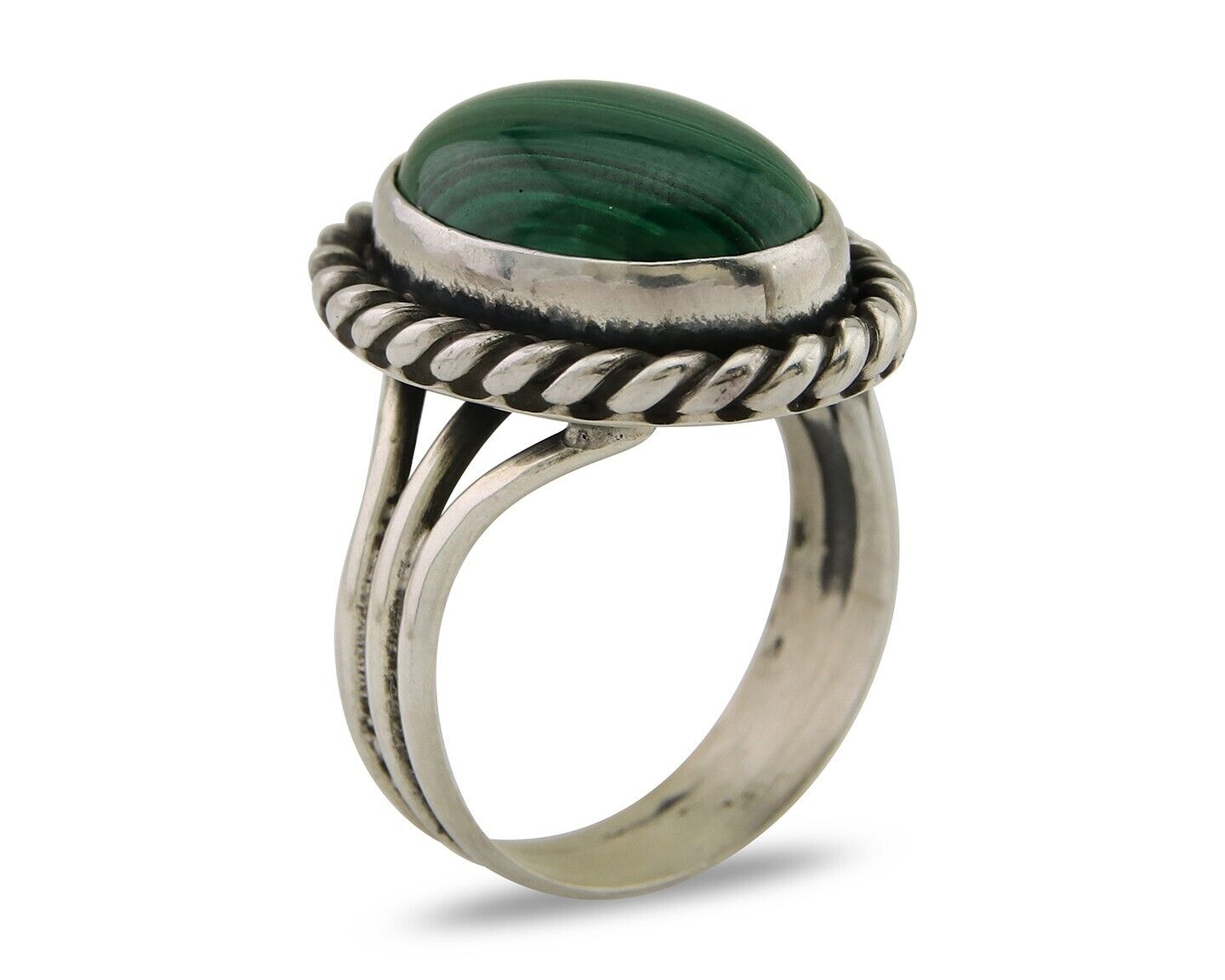 Navajo Ring 925 Silver Natural Malachite Native American Artist C.80's