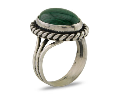 Navajo Ring 925 Silver Natural Malachite Native American Artist C.80's