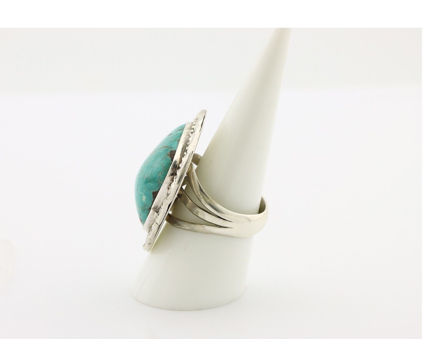 Navajo Ring .925 Silver Natural Blue Turquoise Signed Lee Bennett C.80's