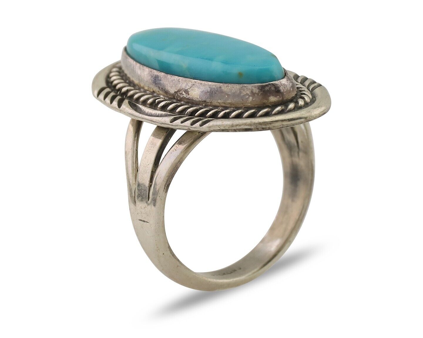 Navajo Ring 925 Silver Blue Turquoise Native Artist Signed M Begay C.80's