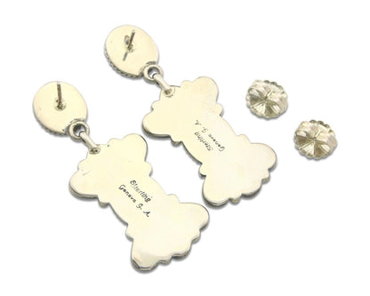 Navajo Earrings 925 Silver Handmade Natural Turquoise Signed Geneva JA C.80's