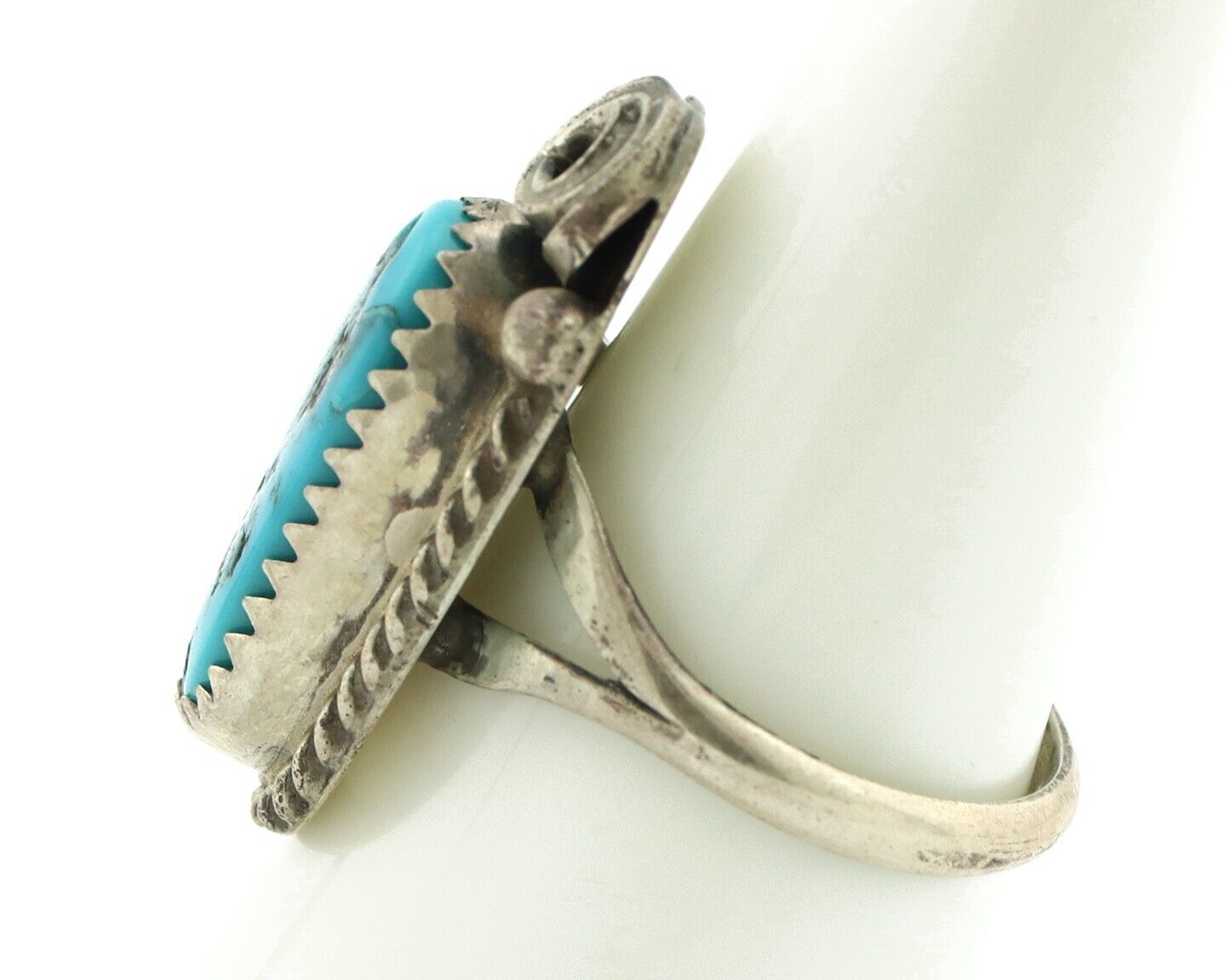 Navajo Ring 925 Silver Sleeping Beauty Turquoise Artist Signed Justin Morris C80