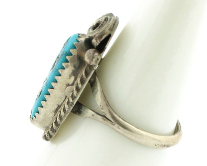Navajo Ring 925 Silver Sleeping Beauty Turquoise Artist Signed Justin Morris C80