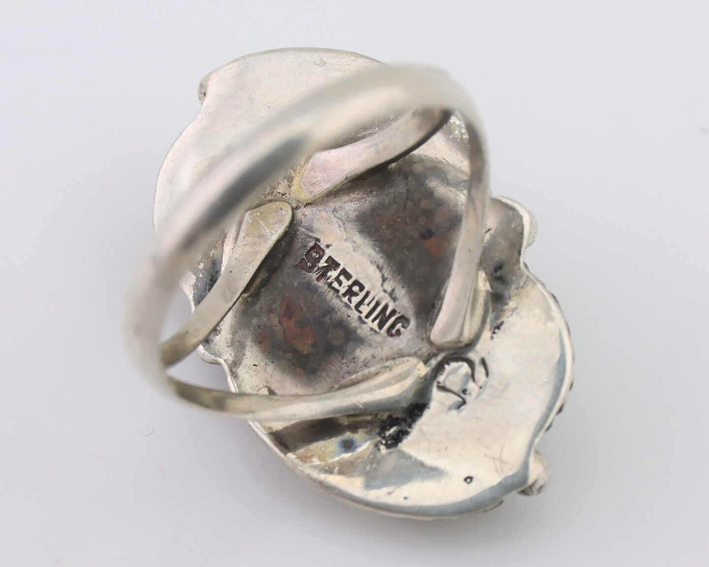Navajo Ring 925 Silver Natural Blue Gem Turquoise Artist Signed MC C.80's