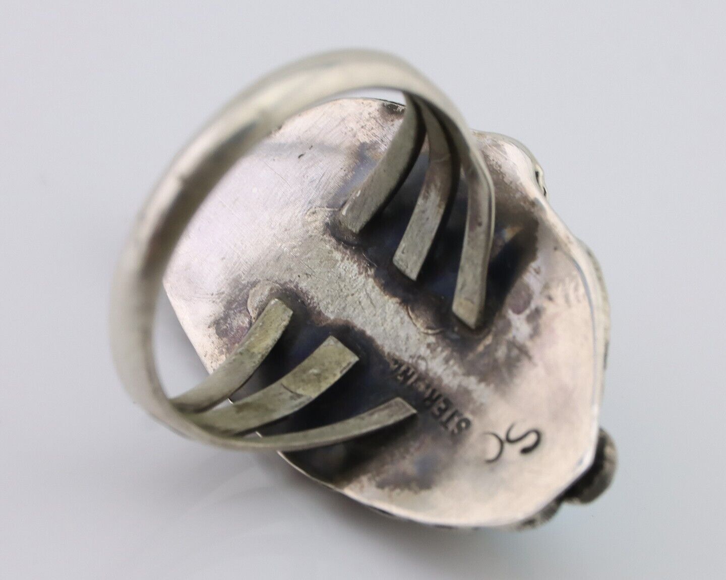 Navajo Ring 925 Silver Sleeping Beauty Turquoise Artist Signed SC C.80's