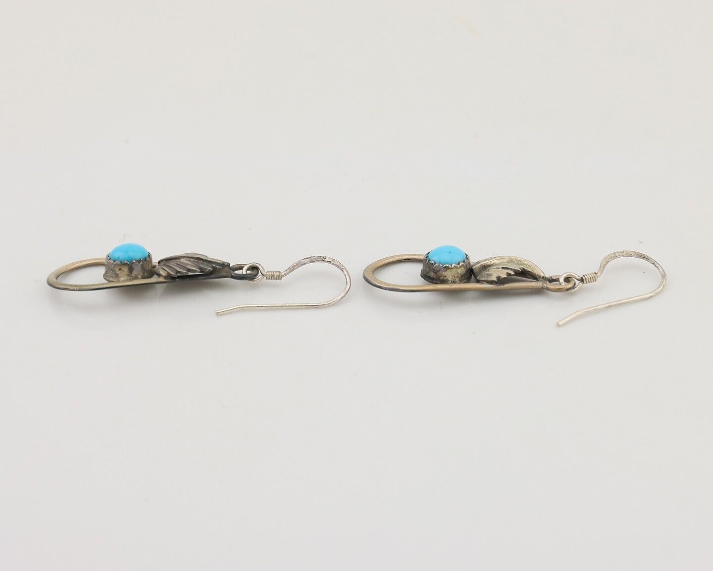 Navajo Dangle Earrings 925 Silver Sleeping B Turquoise Native Artist C.80's