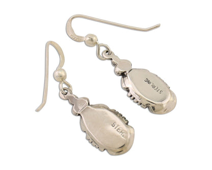 Navajo Dangle Earrings 925 Silver Natural Malachite Native American Artist C.80s