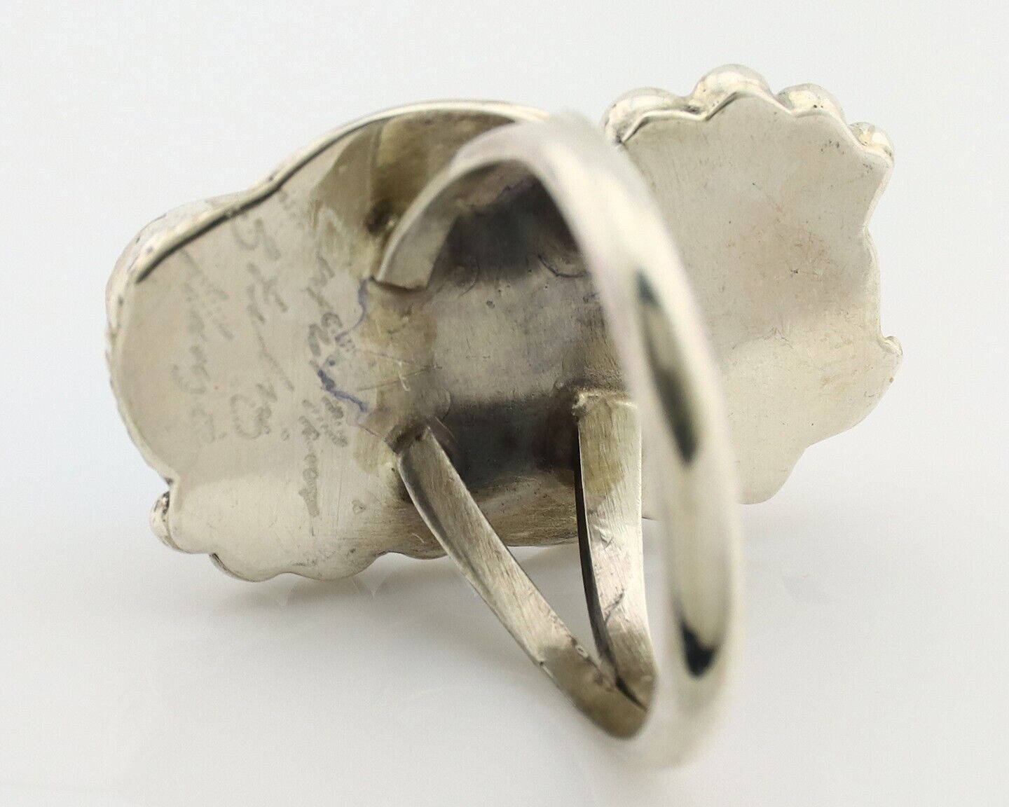 Navajo Ring .925 Silver Turquoise & Coral Artist Signed Justin Morris C.80's
