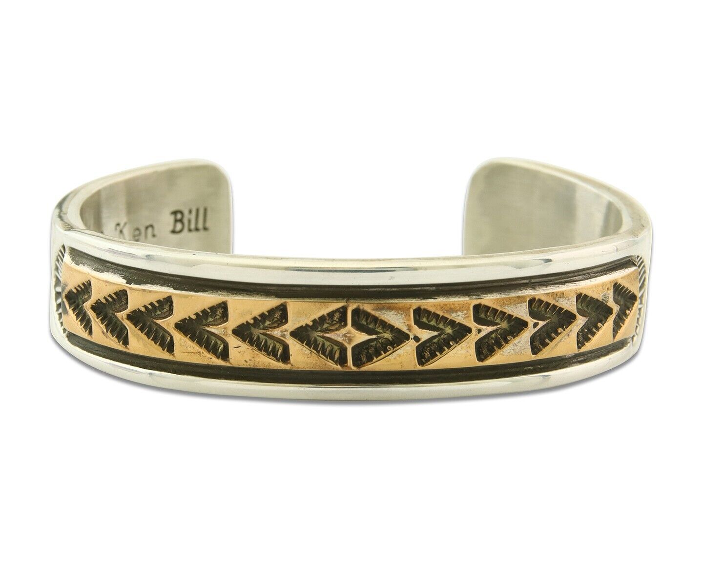 Navajo Bracelet Gold & 925 Silver Handmade 16.5 mm Wide Signed Mary & Ken Bill