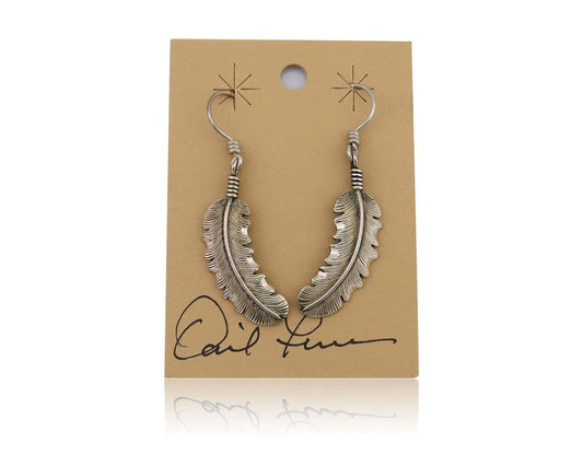 Navajo Eagle Feather Dangle Earrings 925 Silver Artist Signed D Lerma C.80's